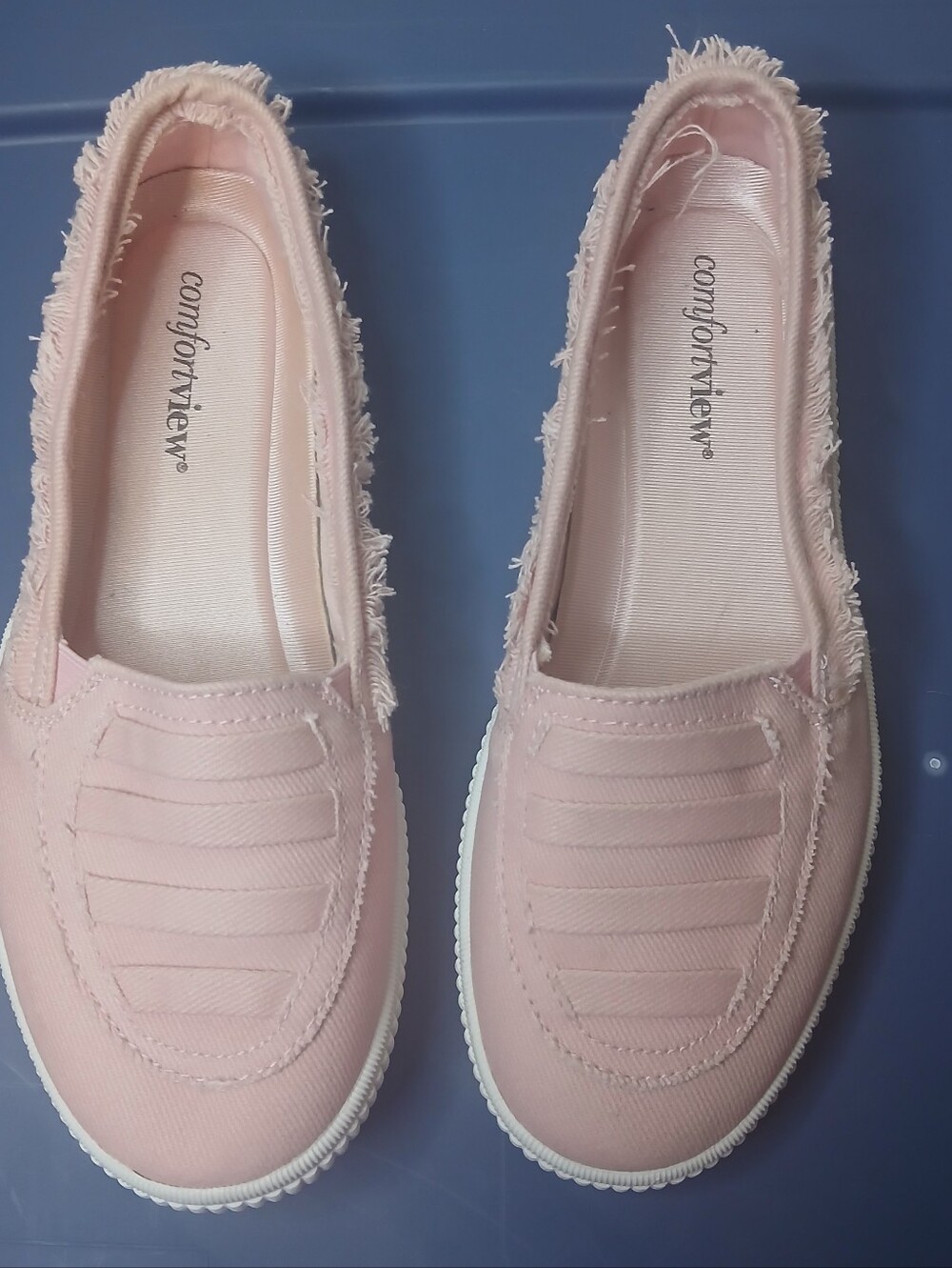 Comfortview Athleticanalia Slip On Shoes Womens 7.5 WW Pink Frayed Canvas